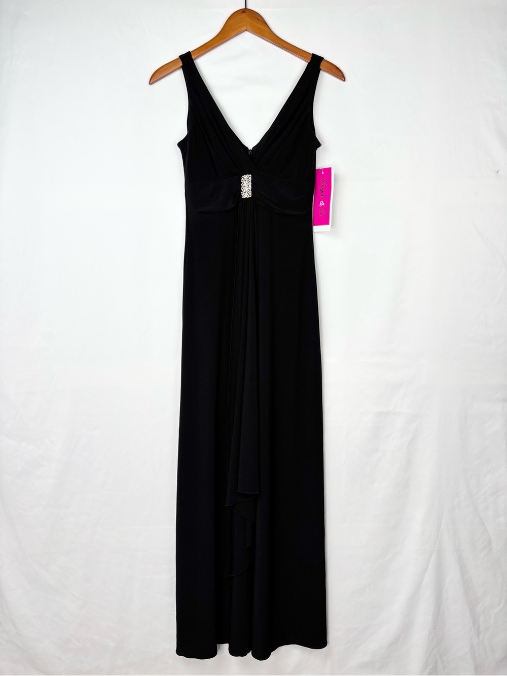 NEW Morgan and Co Maxi Dress Black Size 7/8 V Neck Gown Prom